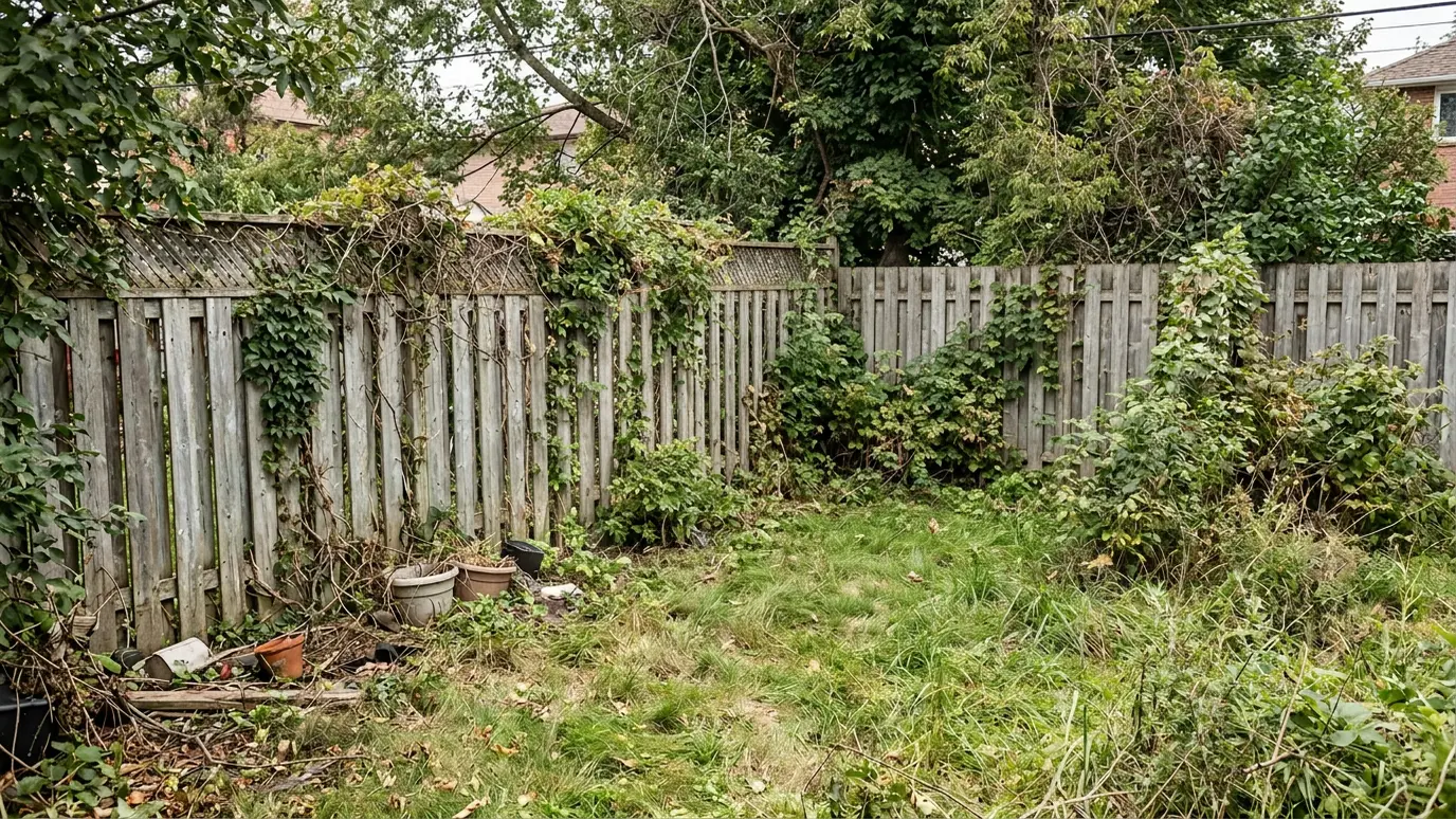 After: Shed removal | Music City Junk After: a back corner of a yard with a clear patch of lawn where the shed stood
