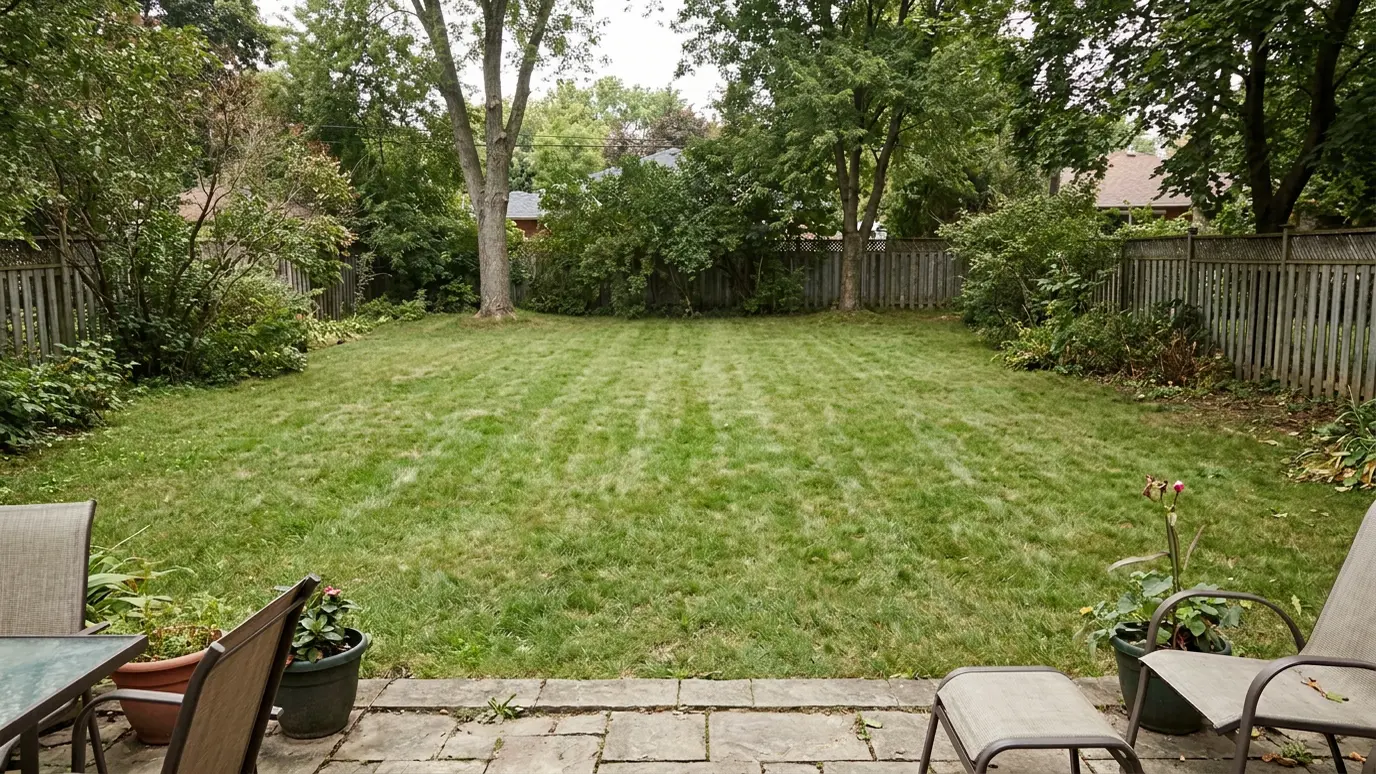 After: Yard waste removal | Music City Junk After: a backyard with a clean, raked lawn