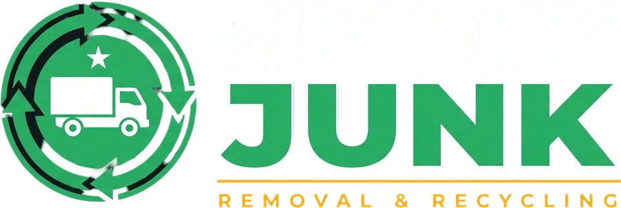Music City Junk logo: a green badge with a white box truck and a recycling loop beside the words Music City Junk, Removal and Recycling