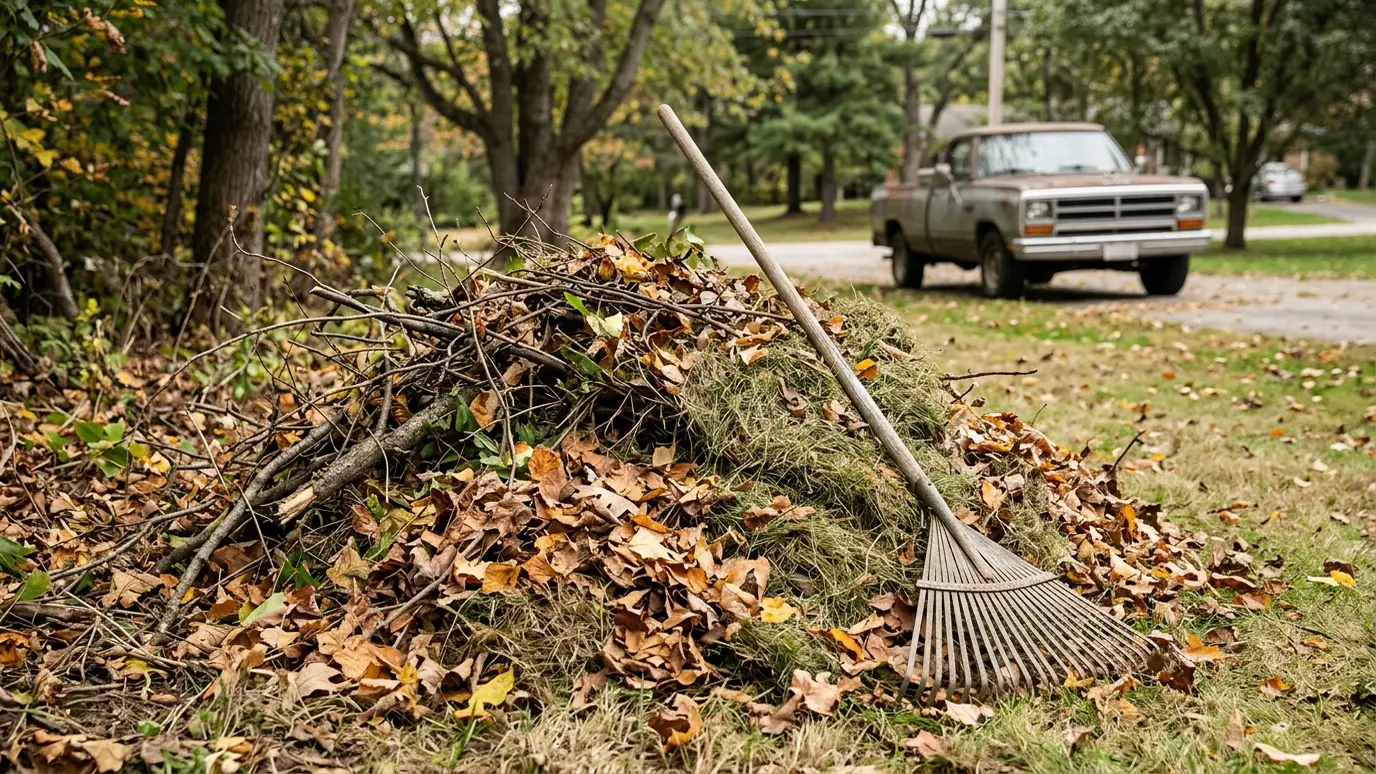 A pile of branches and leaves ready to be hauled A pile of branches and leaves ready to be hauled